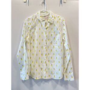 Merona Size XS EUC Button Down White Pineapple Print Shirt Blouse Work Business